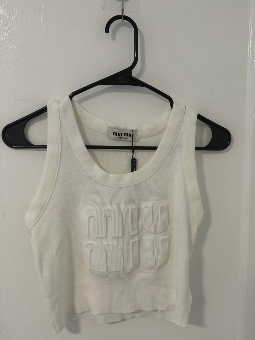 Miu Miu Cream Embossed Logo Ribbed Tank